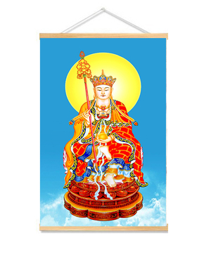 高清庄严地藏王菩萨画像挂画佛堂家用堂屋供奉佛像画实木轴装饰画