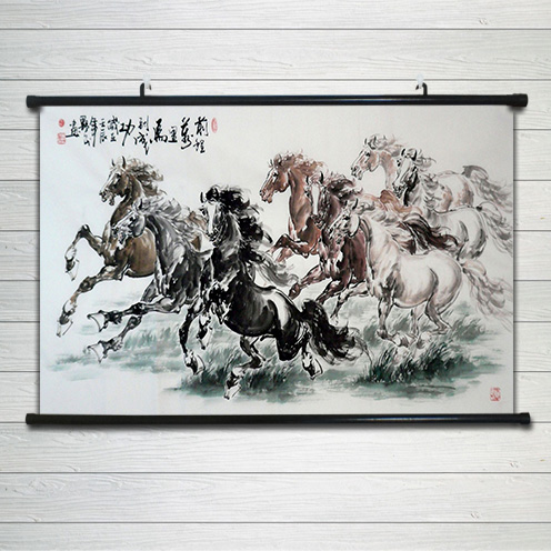 中国风如意吉祥字画马到成功挂画八骏图办公室装饰画客厅书法壁画