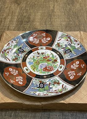 日本伊万里 Japan 孔雀花卉摆件瓷看盘 东洋风格装饰碟瓷摆盘