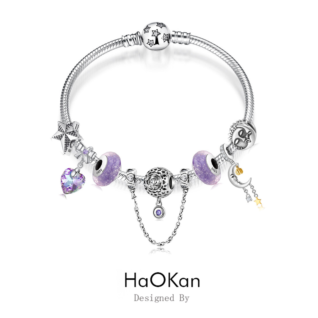 天蝎座十二星座银串珠琉璃锆石银手链原创女生情侣闺蜜生日礼物