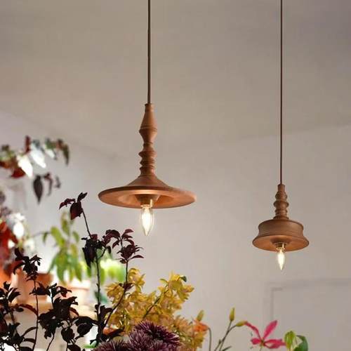 中古风床头小吊灯日法式复古实木吧台吊灯卧室咖啡厅木艺民宿灯具