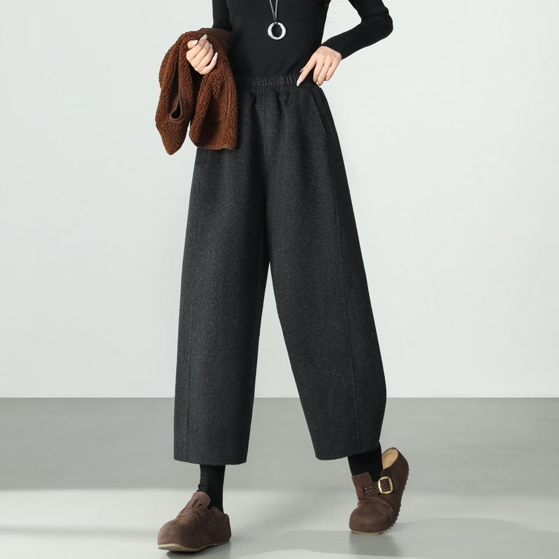 羊毛手工双面呢阔腿裤九分裤女秋冬新款2026高端黑灰毛呢裤直筒裤