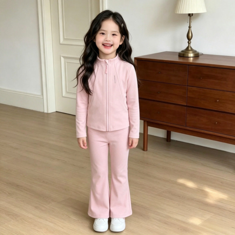 女童秋季运动卫衣套装2026儿童宝宝韩版拉链短款外套喇叭裤两件套