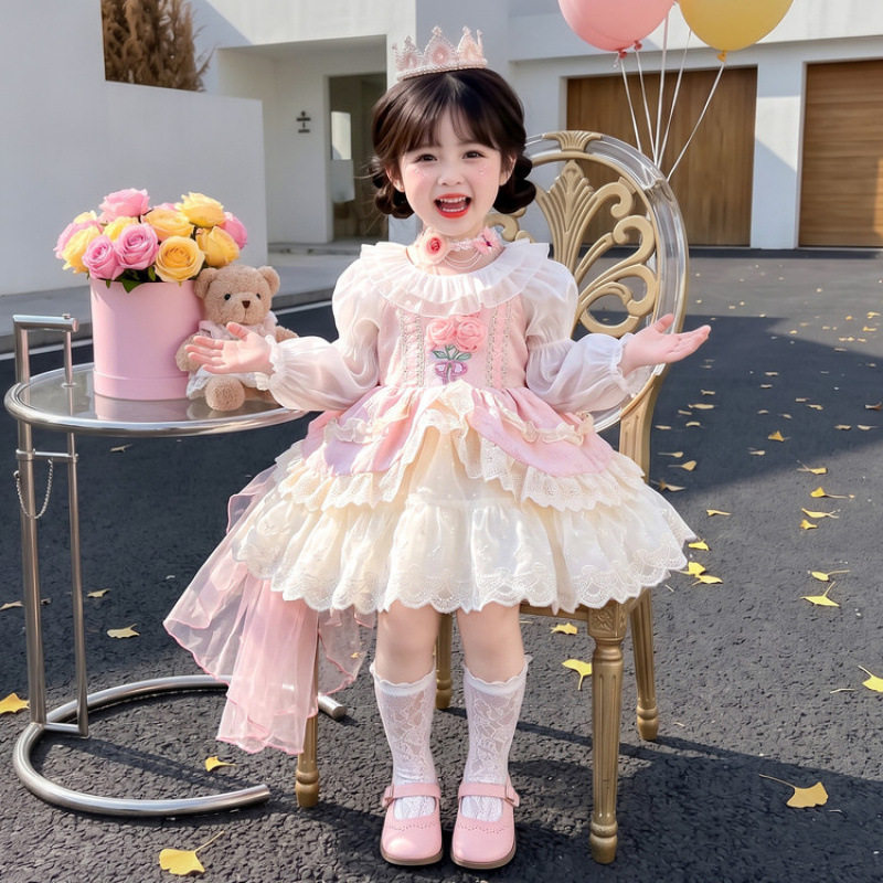 女童花朵连衣裙秋冬新款儿童生日礼服蓬蓬裙女宝宝洛丽塔公主裙子