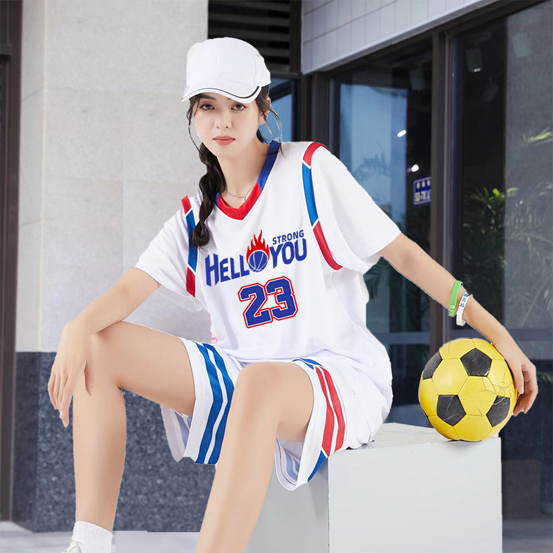 短袖篮球服女生套装假两件球衣女子运动比赛有袖高中学生班服定制