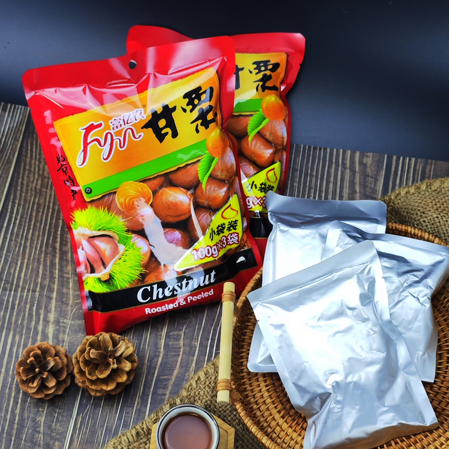 富亿农板栗仁300gX3袋坚果怀柔燕山甘栗子熟即食低脂饱腹孕妇零食