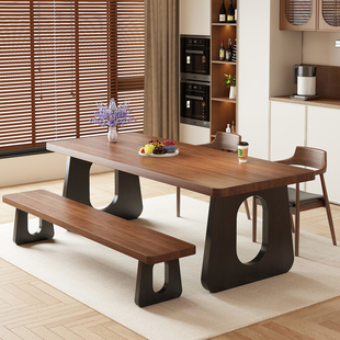 中古风餐桌家用小户型实木餐桌长方形客厅餐书桌一体工作台吃饭桌