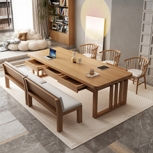 去客厅化大长桌实木书桌餐桌一体带抽屉家用学习写字桌茶桌工作台