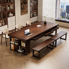 胡桃木去客厅化实木书桌家用带置物架长条桌带抽屉书房长桌大板桌