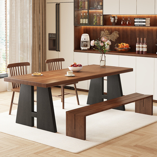 撞色实木餐桌中古风餐桌椅子家用吃饭桌客厅书桌学习桌长方形桌子