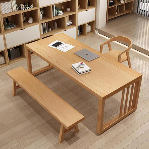 原木家用大长书桌电脑桌办公桌