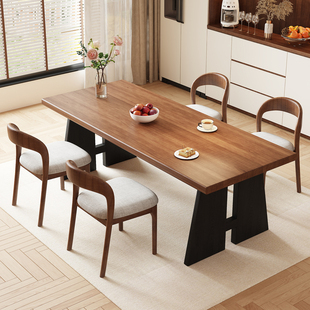 法式中古风餐桌家用小户型实木长桌客厅书桌长方形吃饭桌撞色桌子