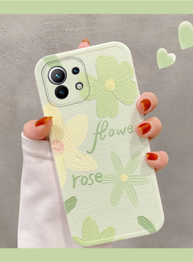 适用于小米11手机壳男女款ins风简约花朵软胶套小米11全包mi防摔