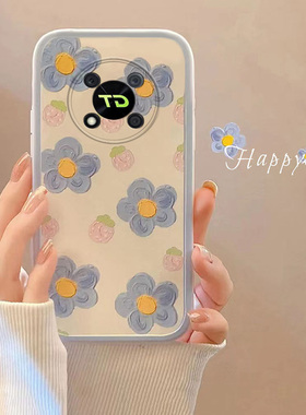 适用于荣耀X40GT手机壳潮牌防摔全包式软胶套耐脏草莓蓝花高颜值潮牌简约款