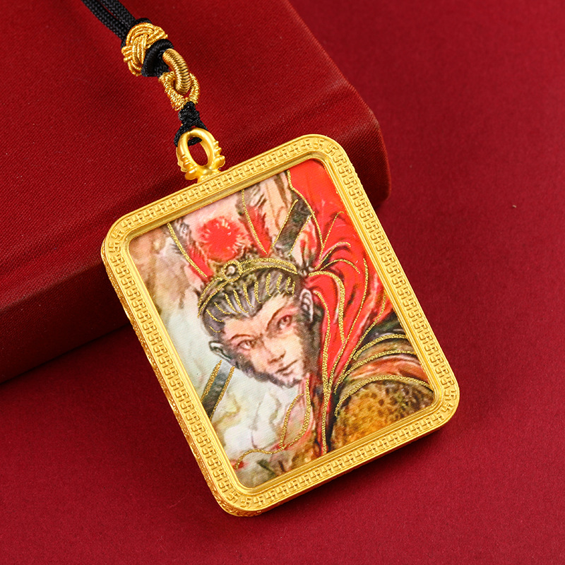 藏式半手绘描金唐卡武财神十二生肖唐卡挂脖吊坠项链