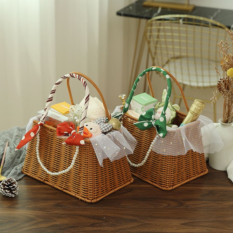 结婚伴娘伴手礼盒婚礼用品手提藤编篮子生日节日礼品盒情人节礼物