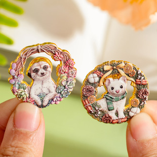 AR萌宠动物徽章白鼬布偶猫杜杜福宝狐獴花花文创小礼品小礼物