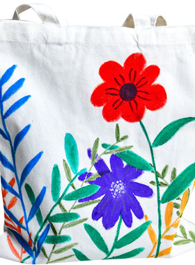 研学帆布袋diy大容量收纳袋儿童手绘画涂鸦白色环保手提袋手工