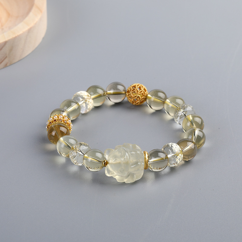 水晶九尾狐黄水晶貔貅手链男士貔恘手珠佛珠手串本命年女皮by