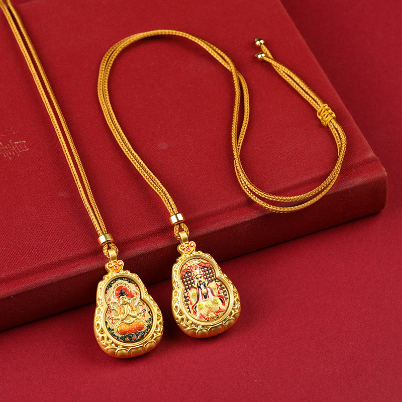 金色迷你唐卡葫芦项链双面八大守护神唐卡项链