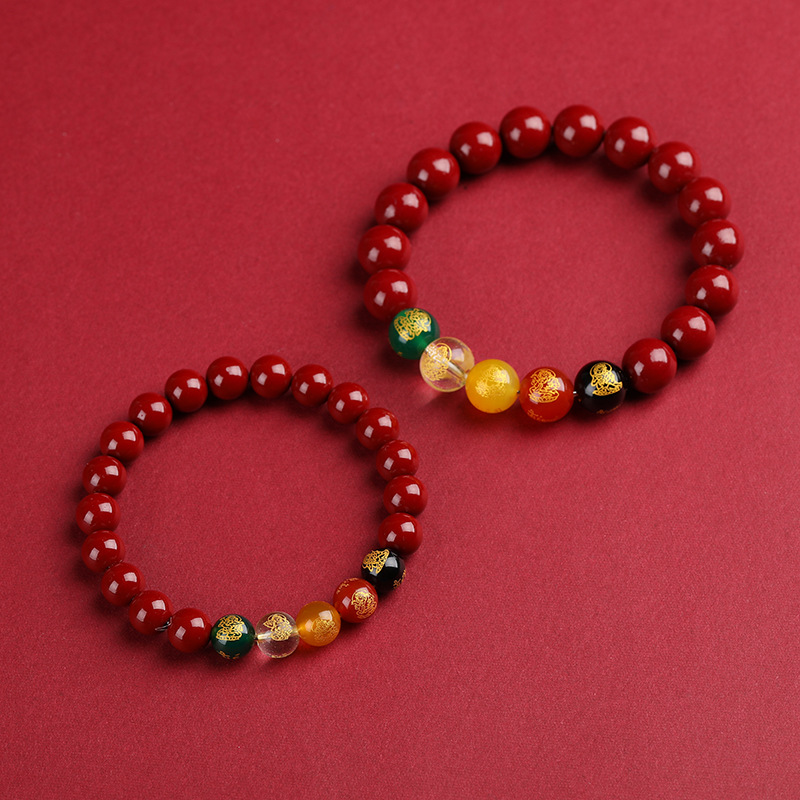 朱砂五路财神手链女紫金砂玛瑙佛珠红绳编织手链闺蜜手串