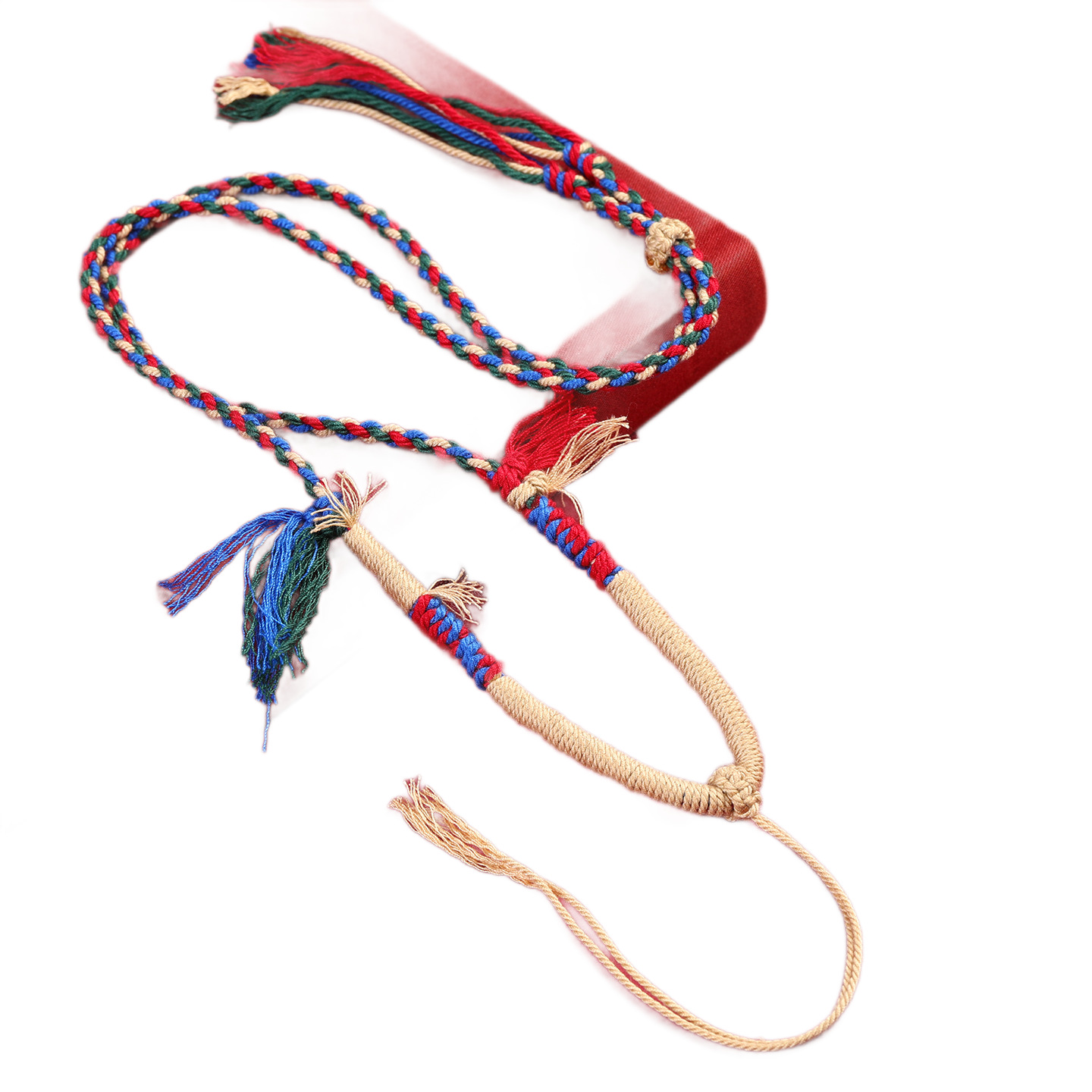 五路财神项链藏式手工编织棉鞋八股编织吊坠项链唐卡挂绳佛牌吊坠