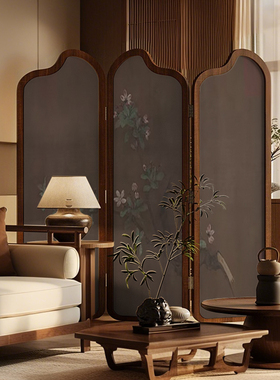 复古中式实木折叠屏风隔断客厅沙发背景墙可移动遮挡茶室古画折屏