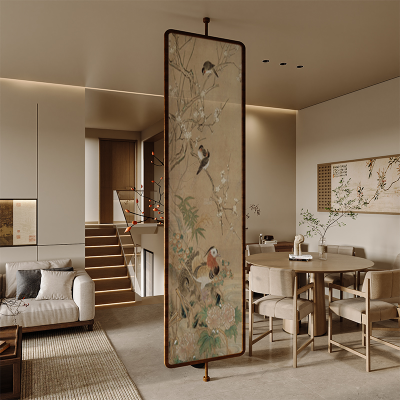 宋式美学中式屏风隔断客厅入户玄关对门遮挡卫生间可旋转座屏花鸟