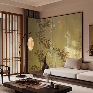 L形摆放折屏 宋代美学新中式实木折叠移动竹子屏风隔断客餐厅玄关