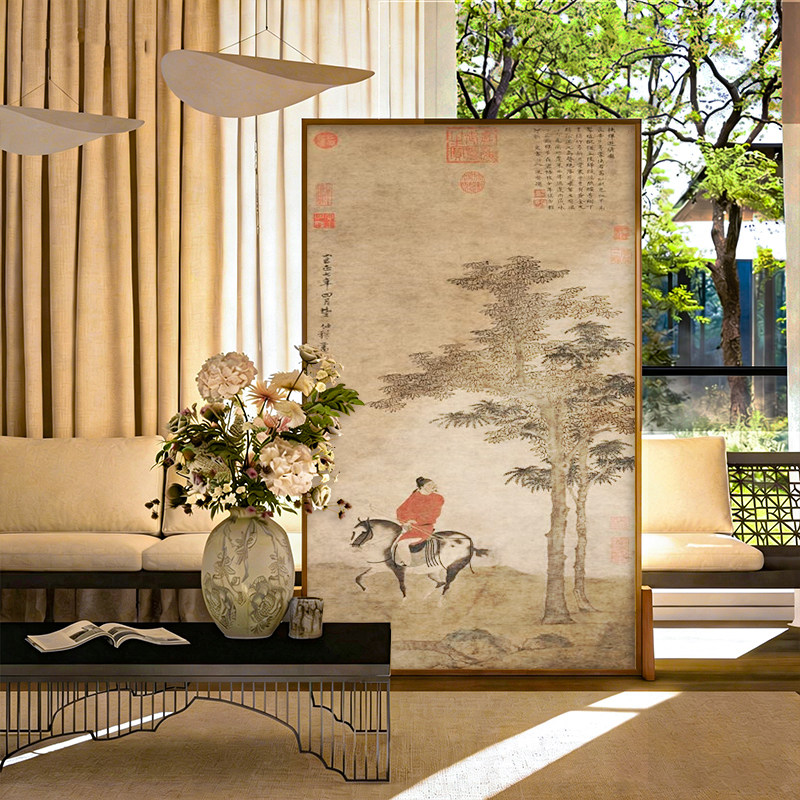 宋氏美学新中式实木落地屏风隔断客厅玄关卧室茶室可移动座屏古画