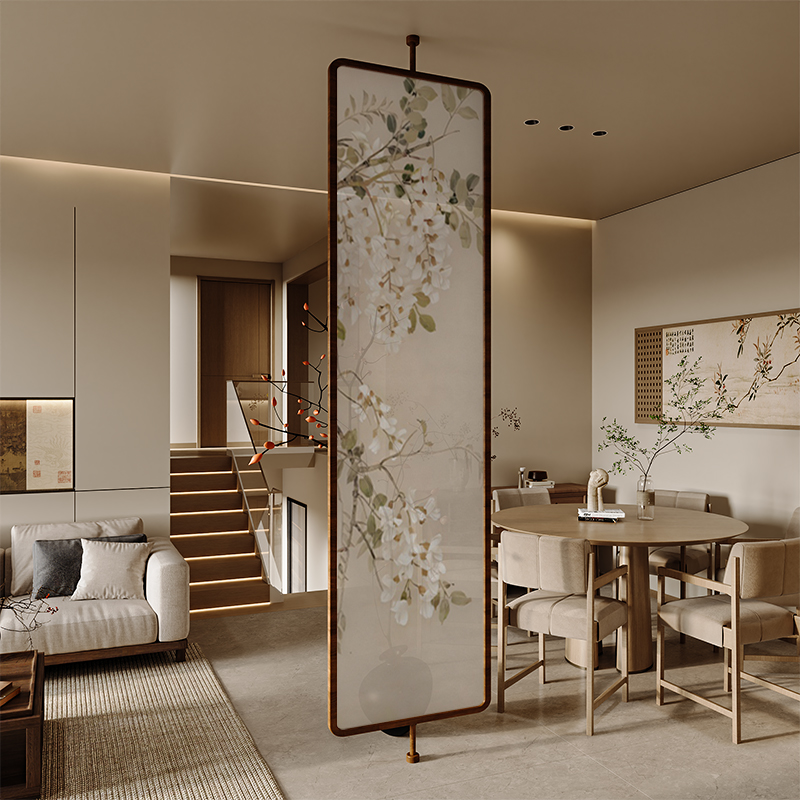 宋式美学中式屏风隔断客厅入户玄关对门遮挡卫生间可旋转座屏桃花