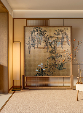 宋式美学古典屏风隔断新中式客厅入户玄关茶室背景墙遮挡座屏古画