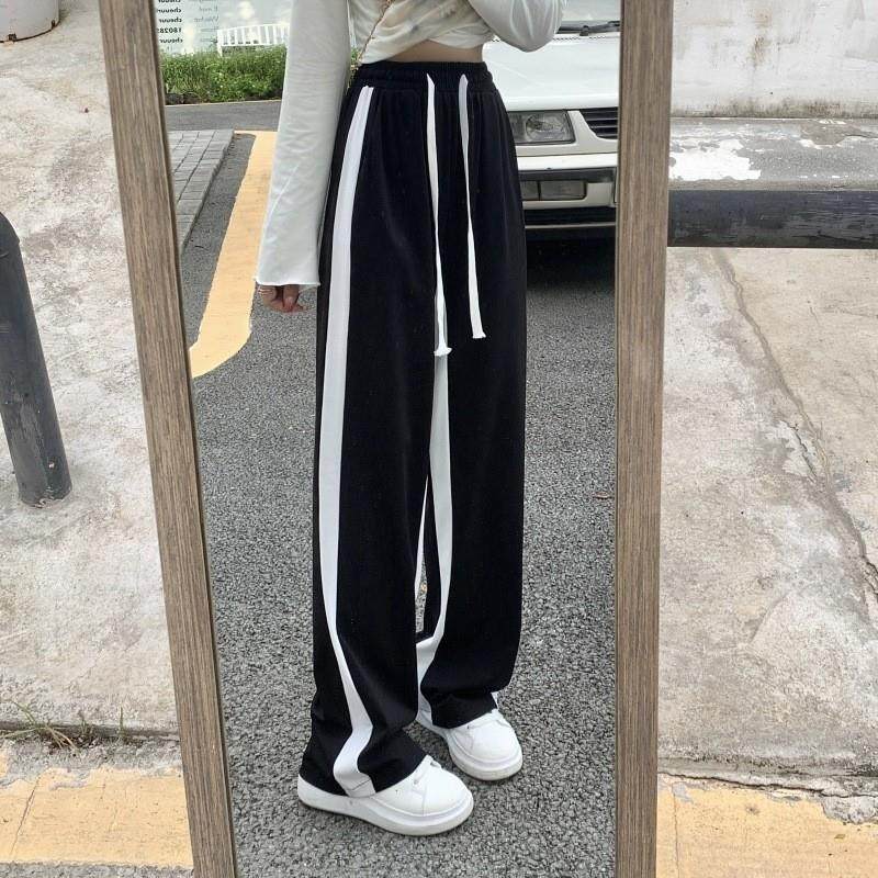 383# 实拍 实价 大鱼鳞 秋装新款黑白撞色休闲裤高腰阔腿裤女薄款,女装/女士精品,休闲裤,淘宝优惠券,粉丝福利购,淘宝优惠卷