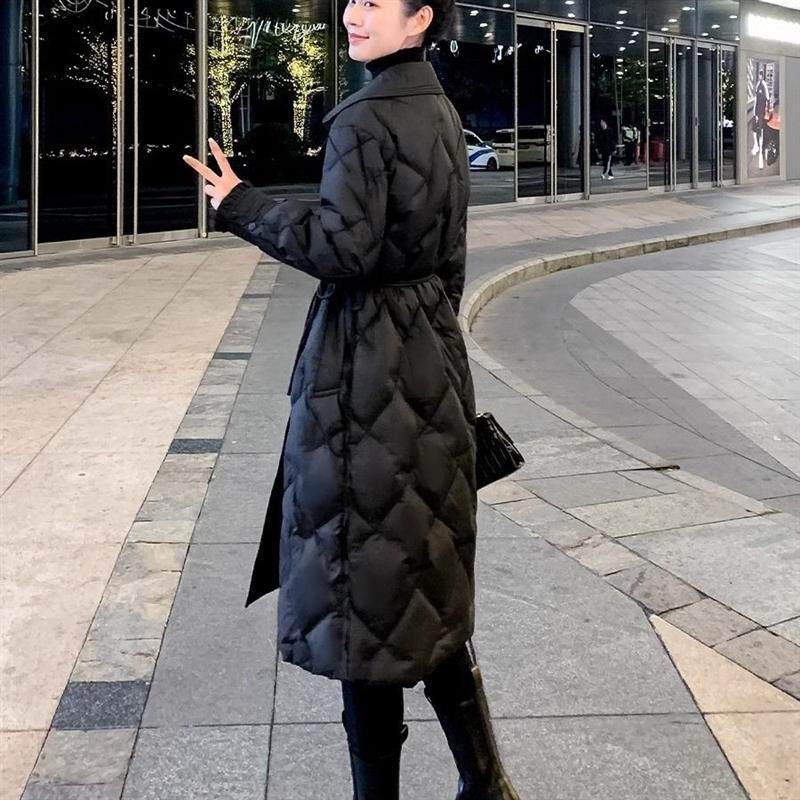西装领黑色羽绒服女新款2025年冬季轻薄中长款修身显瘦羽绒棉外套