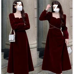 大码女装红色圣诞连衣裙秋冬新款胖mm高级感甜美收腰显瘦公主长裙