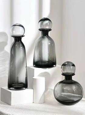 极简轻奢风玻璃花瓶客厅装饰插花北欧创意玄关桌面软装样板间摆件