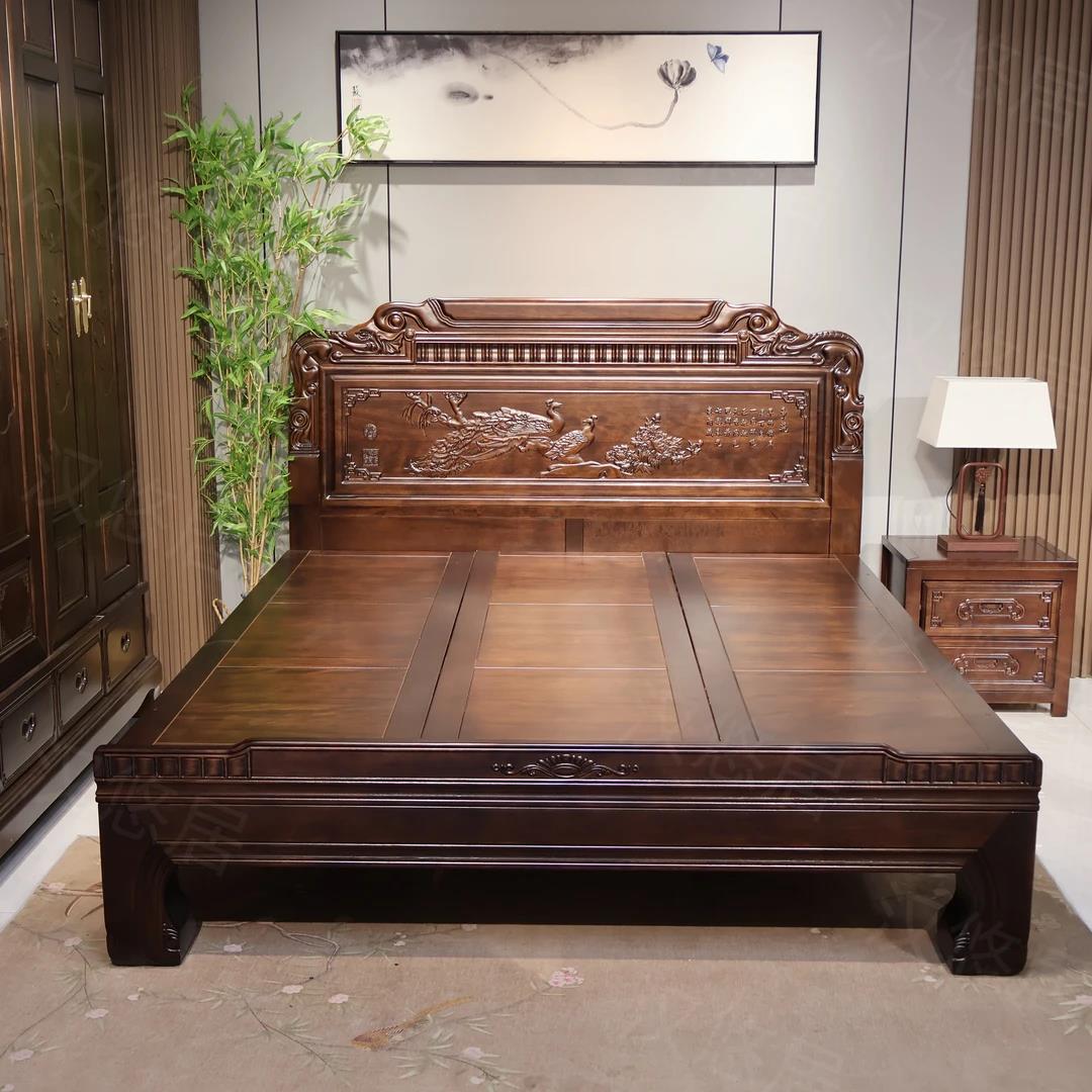 中式紫檀木全实木床榫卯1.8米主卧加厚双人床仿古雕花1.5米婚床