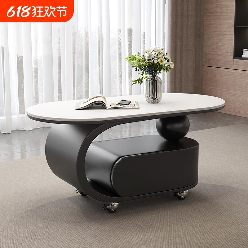 意式轻奢风可移动茶几岩板推车边几家用客厅小户型现代简约高级感