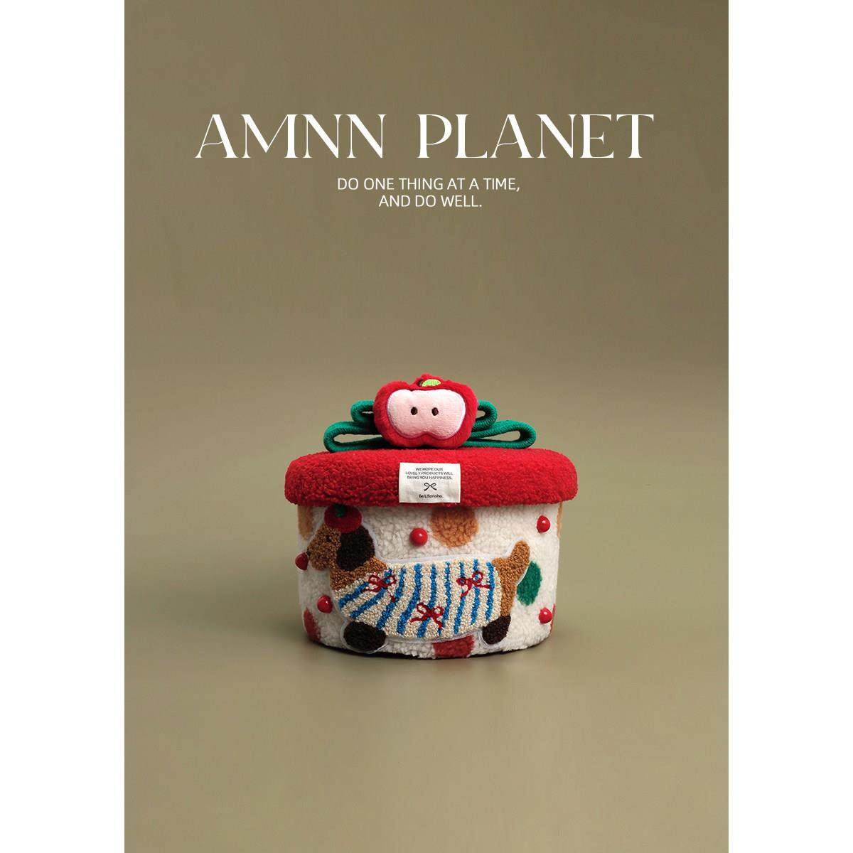 AMNN 羊羔毛波点条纹腊肠狗收纳桶可爱办公桌面杂物零食储物盒