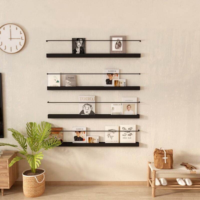 杂志架上墙简约创意黑色中古书架壁挂墙上报刊展示架挂墙置物架子