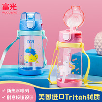 Fuguang space Cup children's Straw Cup anti choking plastic cup anti falling water cup baby boys and girls portable water bottle