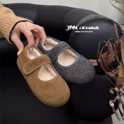 JBM韩版童鞋2025秋冬季儿童加绒勃肯毛毛鞋复古软底洋气百搭棉鞋