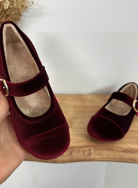 韩版童鞋2025女童冬季新款金丝绒公主皮鞋儿童玛丽珍新年红色棉鞋