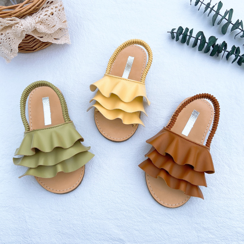 韩国童鞋2021女童夏季新款韩版田园百褶花边凉鞋儿童糖果色公主鞋