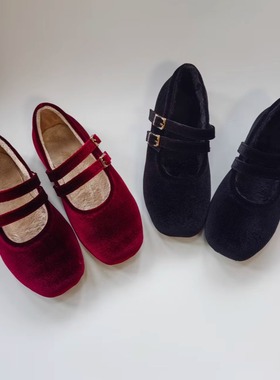 韩版童鞋2025女童冬季新款金丝绒公主皮鞋儿童玛丽珍新年红色棉鞋