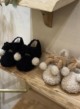 韩版童鞋2025女童冬季新款蝴蝶结毛球公主毛毛鞋儿童加绒保暖棉鞋