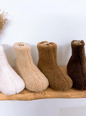 韩版童鞋2025女童冬季新款羊羔毛加绒保暖棉靴公主靴子儿童雪地靴