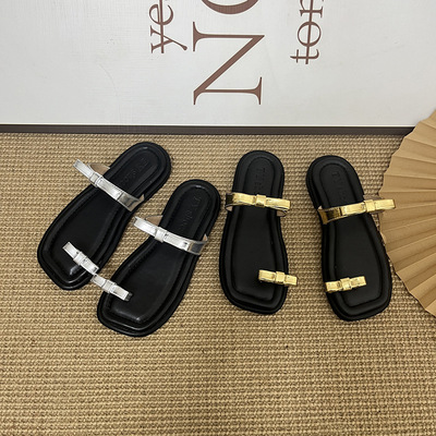 韩版童鞋2025女童夏季新款蝴蝶结夹脚拖鞋儿童户外穿凉拖鞋沙滩鞋