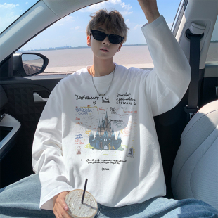 休闲潮牌潮流宽松男生上衣打底衫 纯棉长袖 2025新款 春秋季 t恤男士