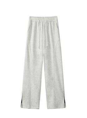 白花灰色弯刀卫裤男秋冬季美式侧边拉链微喇裤子直筒斜切休闲长裤